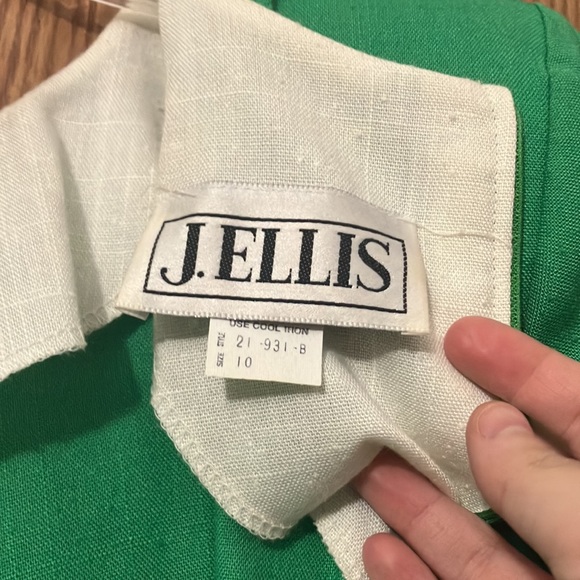 Vintage 80s J. Ellis White & Green Asymmetric Half-pleated Dress - Picture 10 of 12